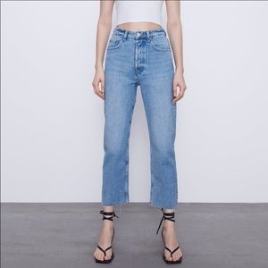 Zara High Waisted Straight Crop Jeans